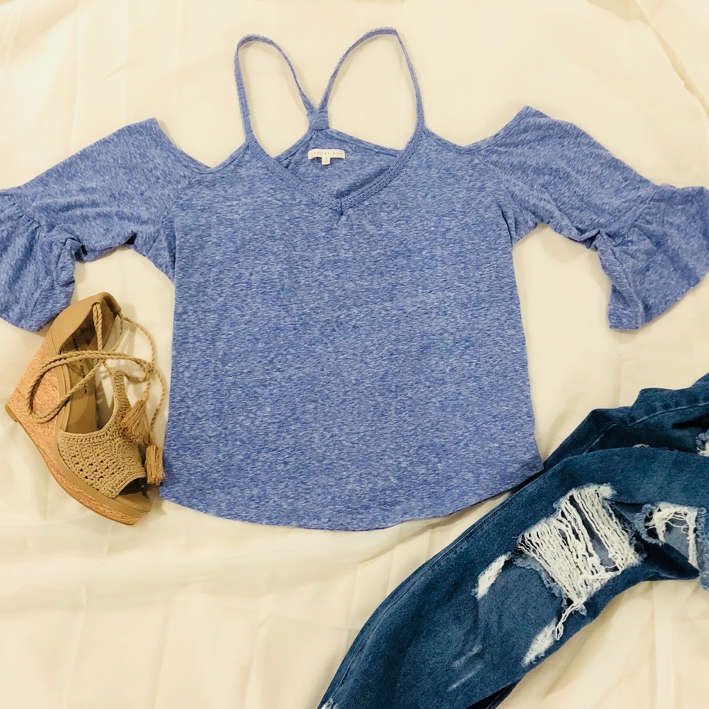 ✨FINAL MARKDOWN✨ Blue Cold Shoulder Top